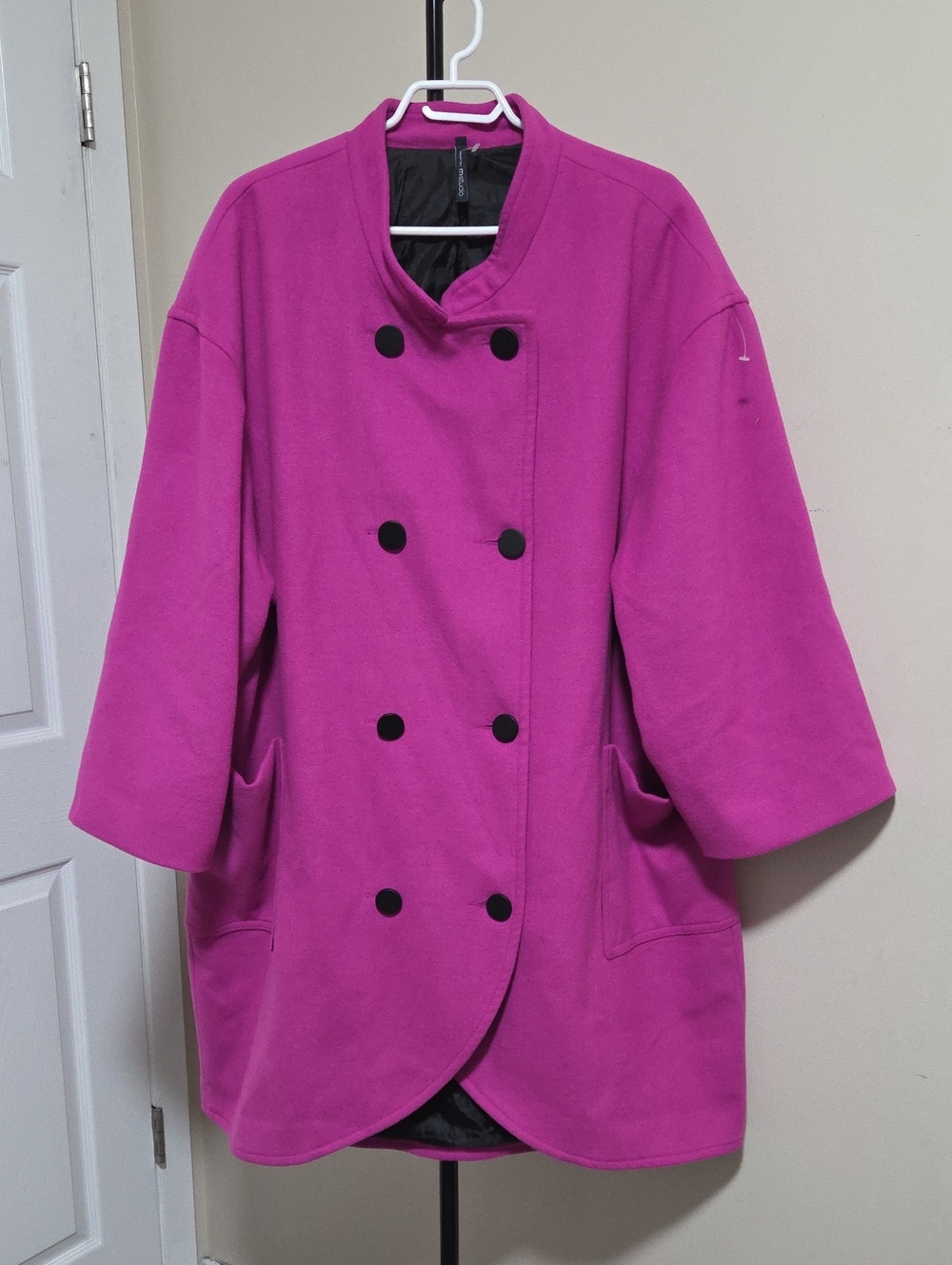 M.STUDIO Plus Size  Women's Magenta Double-Breasted Pea Coat